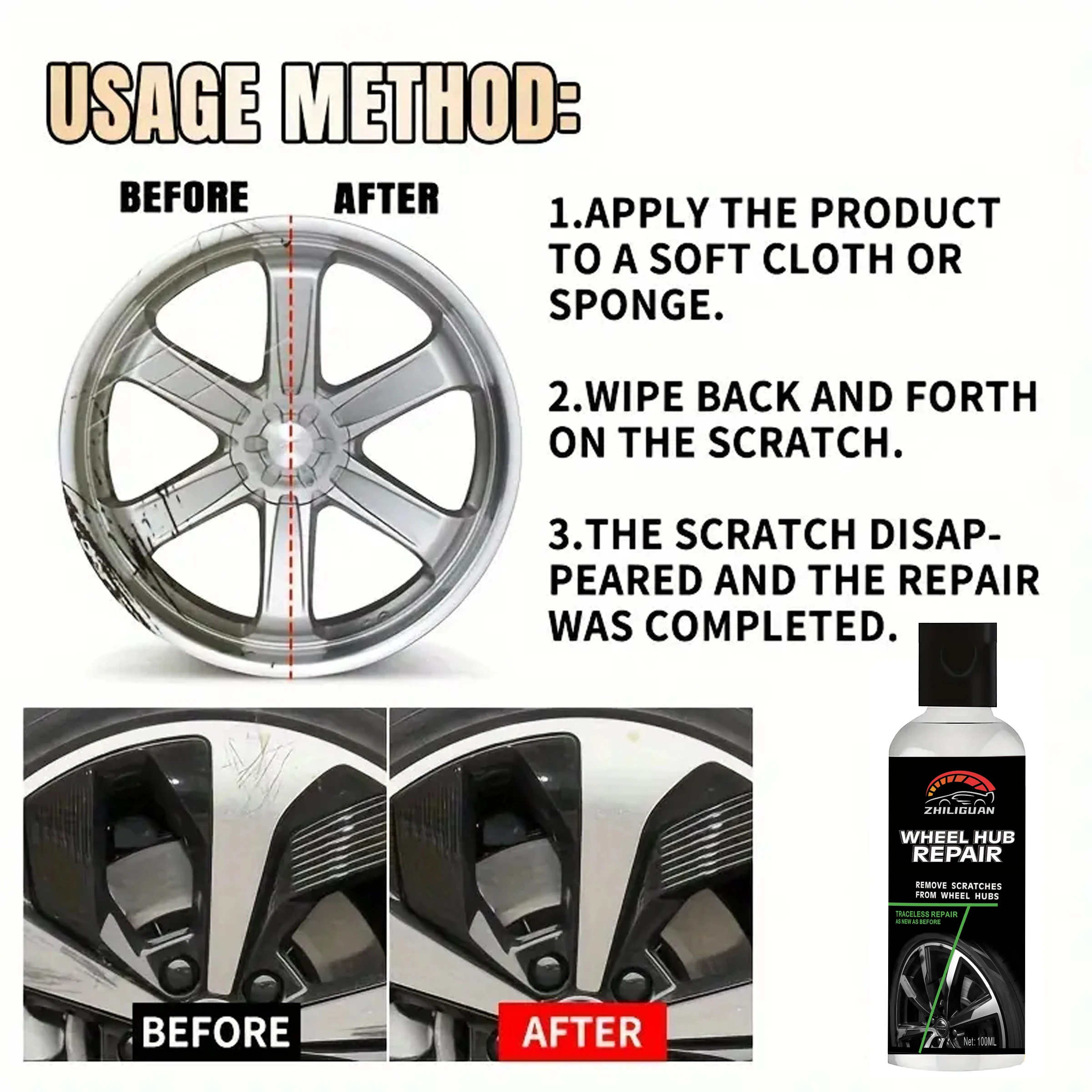 A Complete Car Wheel Hub Repair Kit, with Polishing Paste for Scratches and Fading Repair, Refurbish Wheel Hub, Remove Oxidation