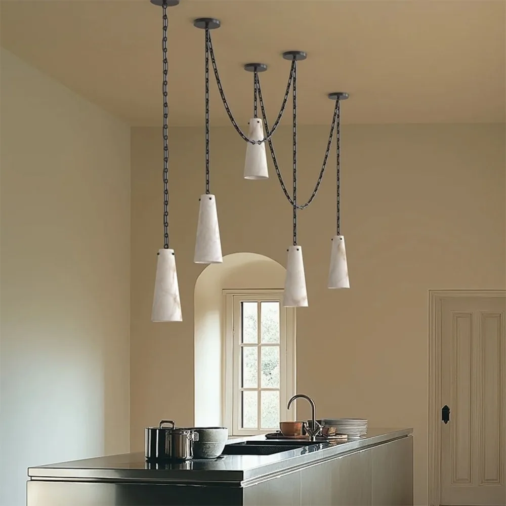 

Natural Marble Pendant Light Retro Style For Living Room Dining Room Bedroom Study Bar American Vintage Ceiling Lamp