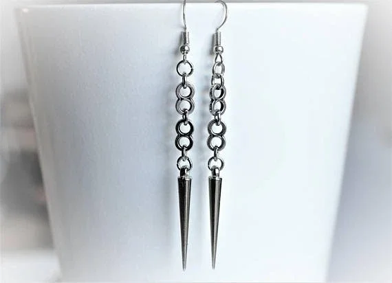 Long Spike with Metal 8 Connectors Earrings Goth Steampunk Dangle Charm Earrings