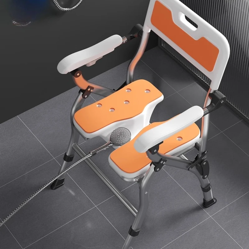 Shower Stool Foldable Adjustable Height Bath Seat Anti Slip Wide Seat Commode Chair for Elderly Disabled