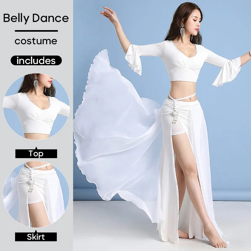 Costume da danza del ventre Set da 2 pezzi Top e gonna da indossare per donne adulte Performance sul palco Indossare costumi da completo Abiti da pratica