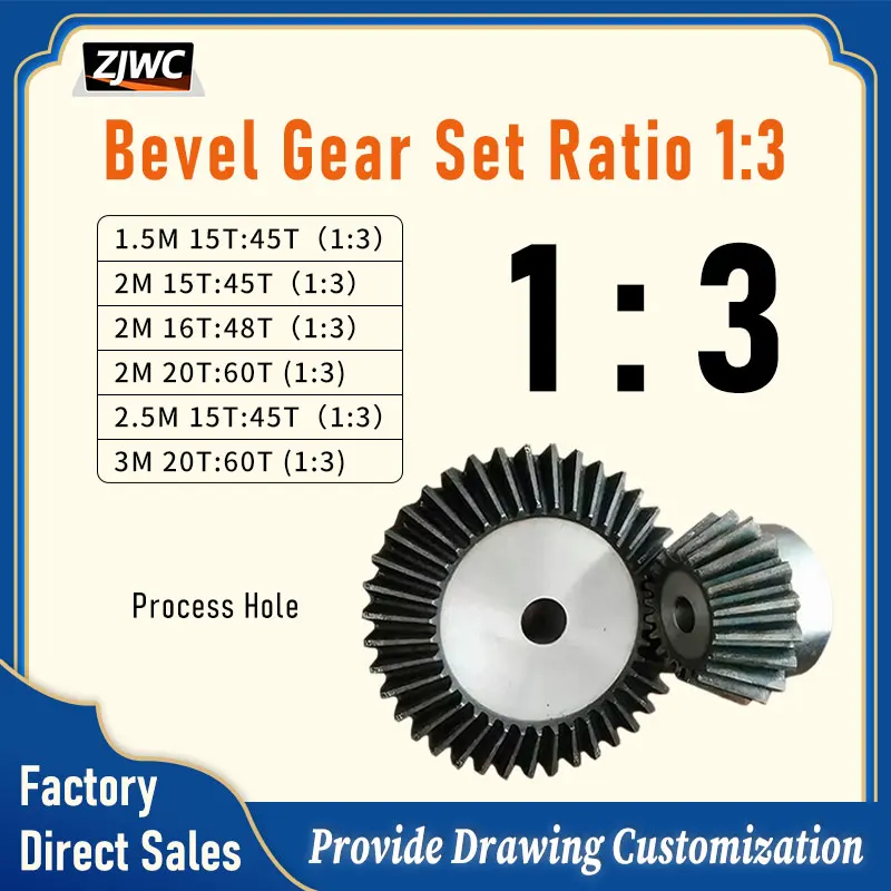Ratio1:3 Bevel Gear Set 1.5M15T 45T 2M15T 45T 2M16T 48T 2M20T 60T 2.5M15T 45T 3M20T 60T 90 Degree  45# Steel
