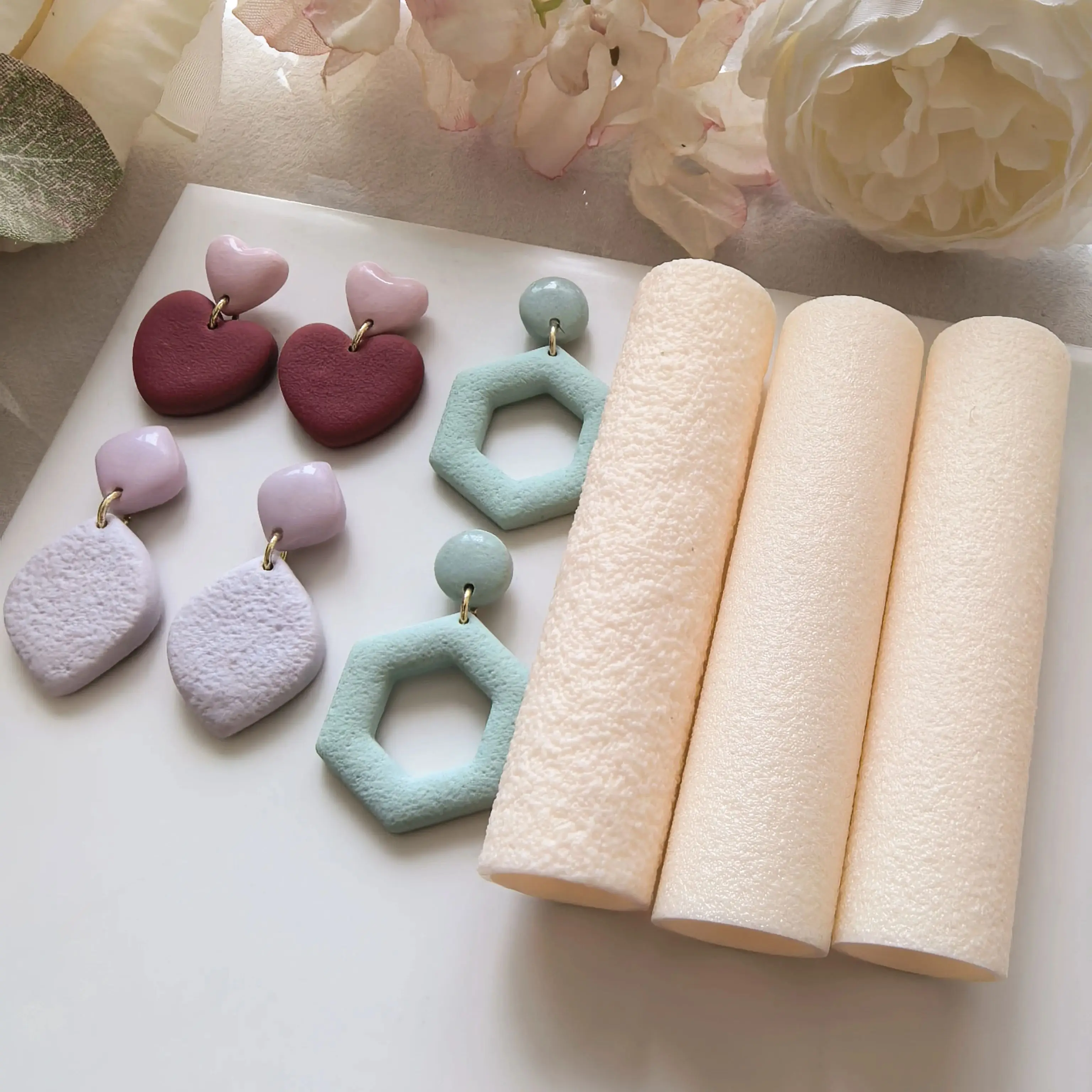 1 Set Soft Pottery Earring Polymer Clay Texture Roller, Seamless Cutter Tool for Clay Crafting, Durable Plastic Material, Claycu