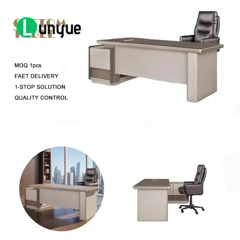 Modern Ergonomic CEO Office Desk High Tech Executive Manager Table with Concealed Storage Luxury Furniture for Home