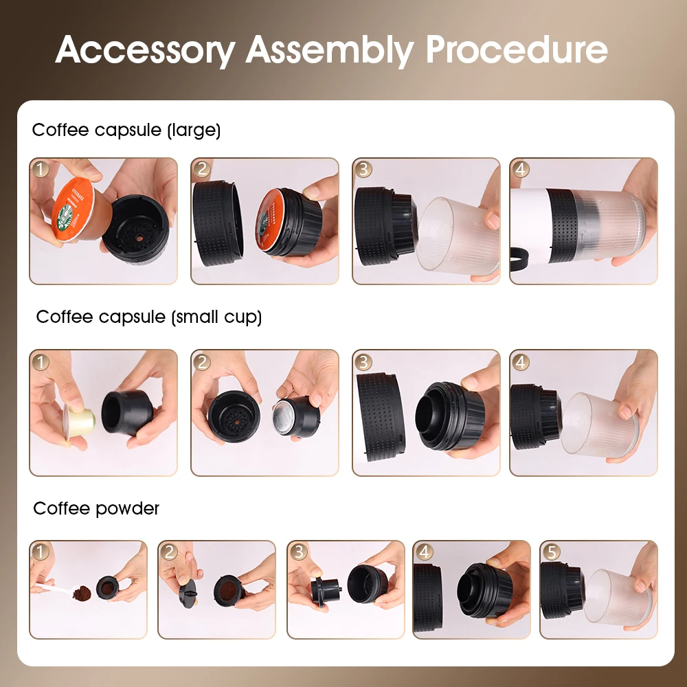 Electric Portable Coffee Machine Portable Italian Espresso Machine for Car & Home 3-in-1 Capsule Powder Travel Coffee Maker