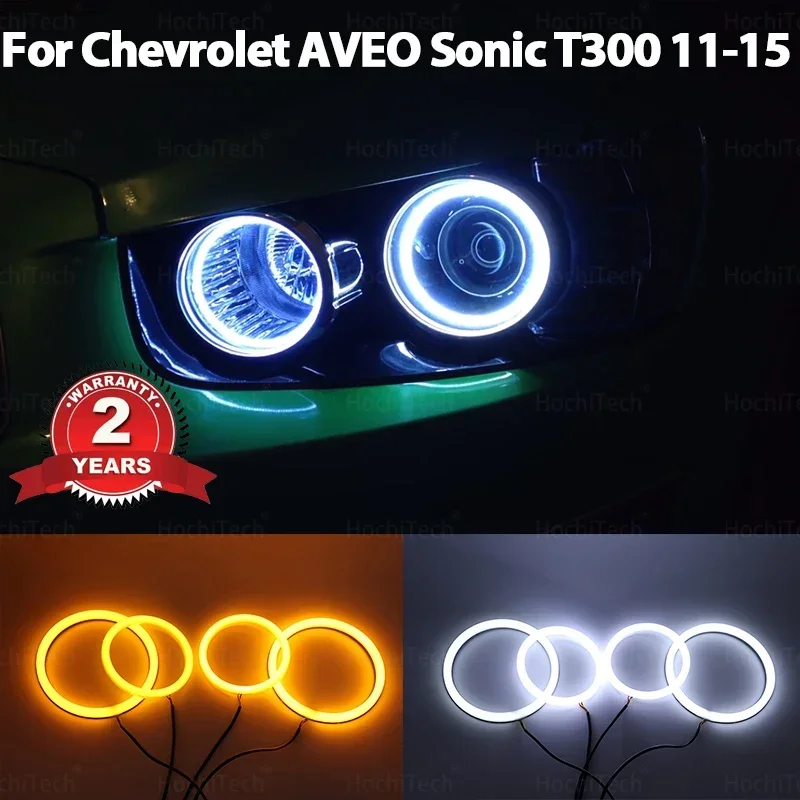 Dla Chevrolet AVEO Sonic T300 2011-2015 Car Styling Milk White Light SMD LED Angel Eyes Ring Kit Turn Signal Light