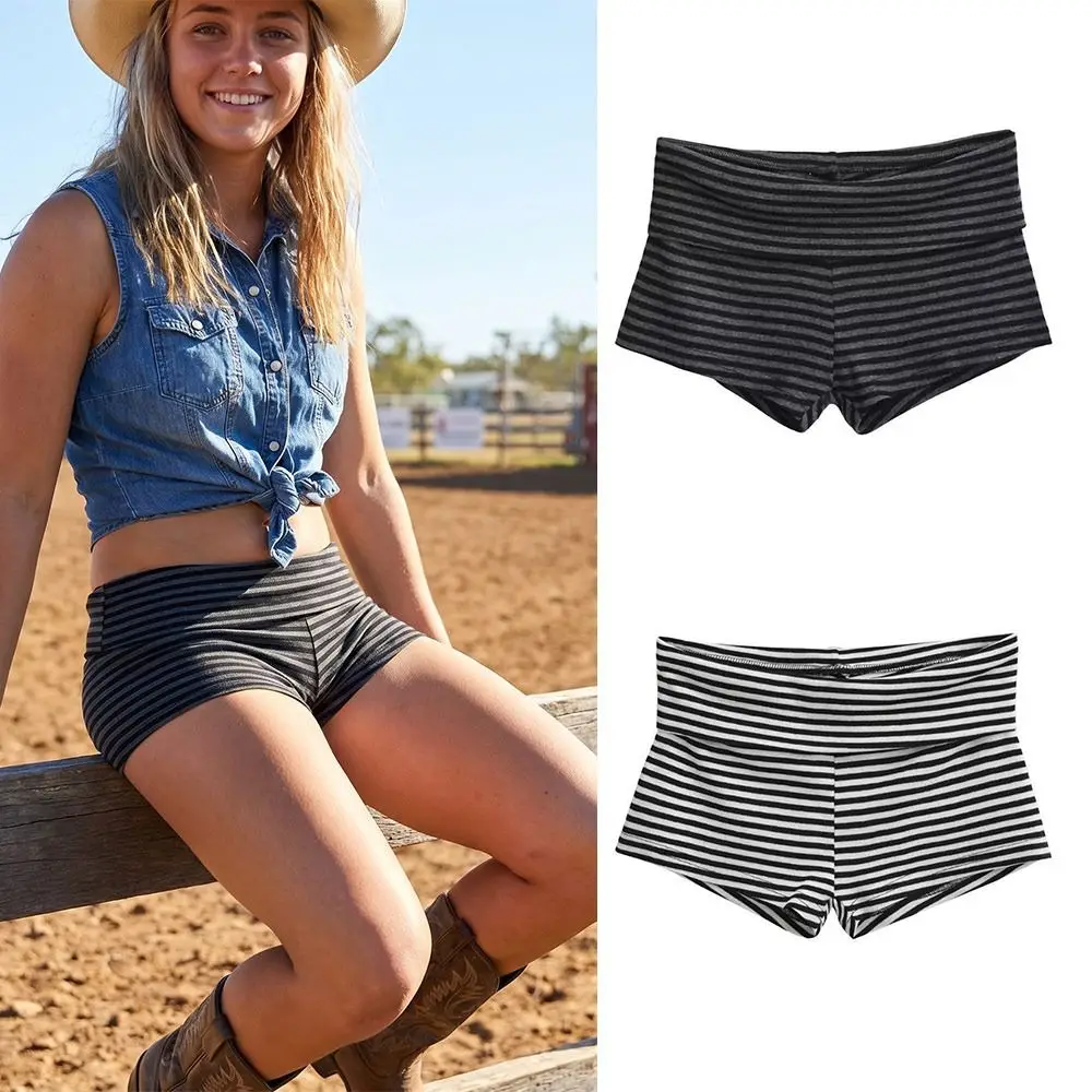 American Style Low Waist Striped Shorts High Elasticity Striped Pattern Casual Shorts Comfortable Hot Pants Summer