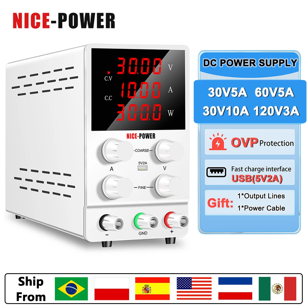 30V 10A Lab Regulated Adjustable Power Supply 60V 5A DC Laboratory Voltage Regulator Stabilizer Switching Bench Source 220V/110V