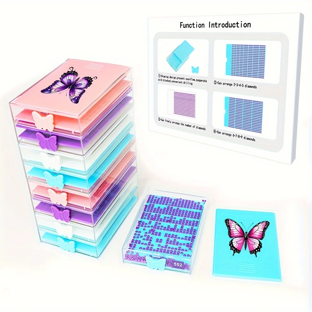 4pcs/Box Diamond Painting Tool Tray Kits Drill Box Butterfly Funnel Screen Drilling Disc Dividing  Pen Nail Art Beading Plates