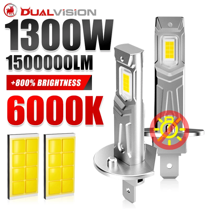 

1300W H1 LED Headlights 2PCS H1 Led Light Canbus EMC Fanless Wireless 16PCS CSP CHIPS High Low Beam 1:1 Auto Mini Diode 12V 24V