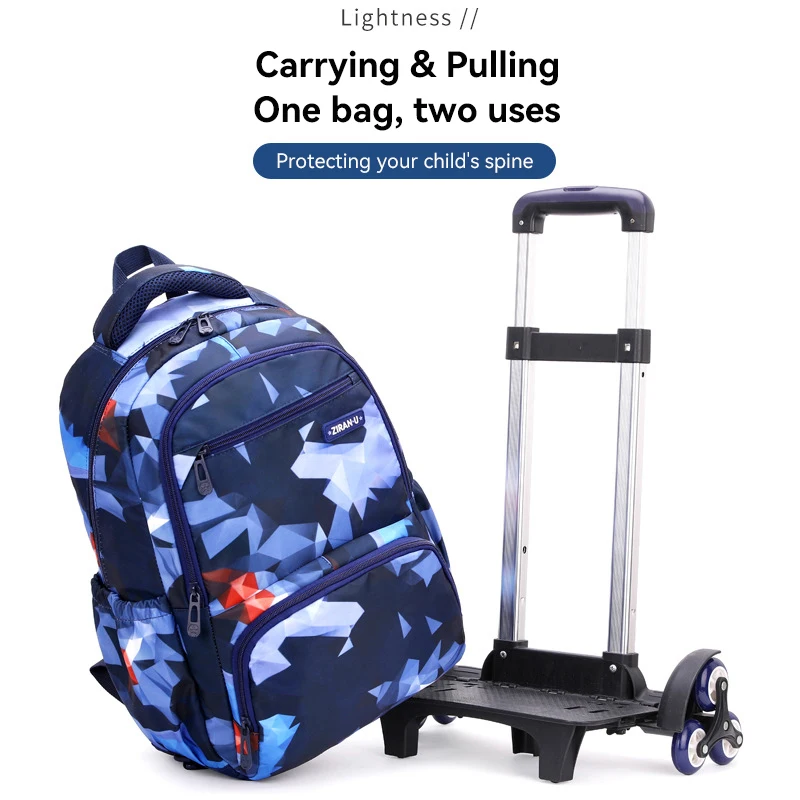 School Bag With Wheels Rolling Backpack for Boy Wheeled School Bag 6 Wheels Trolley Bookbag Carry on Luggage with Lunch Bag