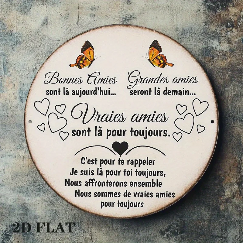 2D Flat - 1pc 2Dflat 8*8 Inch Round French Aluminum Sign | Vintage Decorative Plaque with 