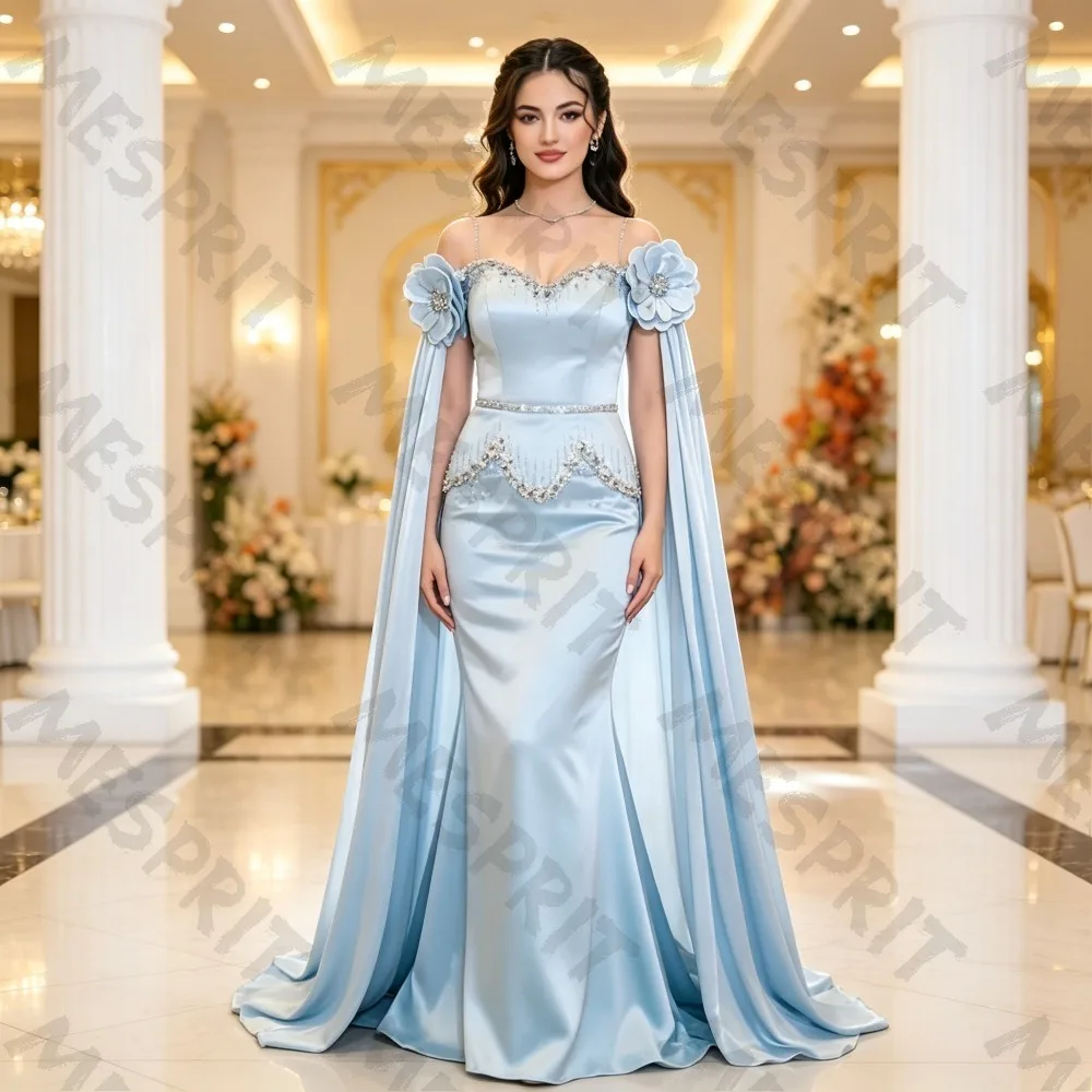 Customized Off The Shoulder Mermaid Evening Gowns with Heart-shaped Collar and Three-dimensional Flower Studded Pearl Dresses