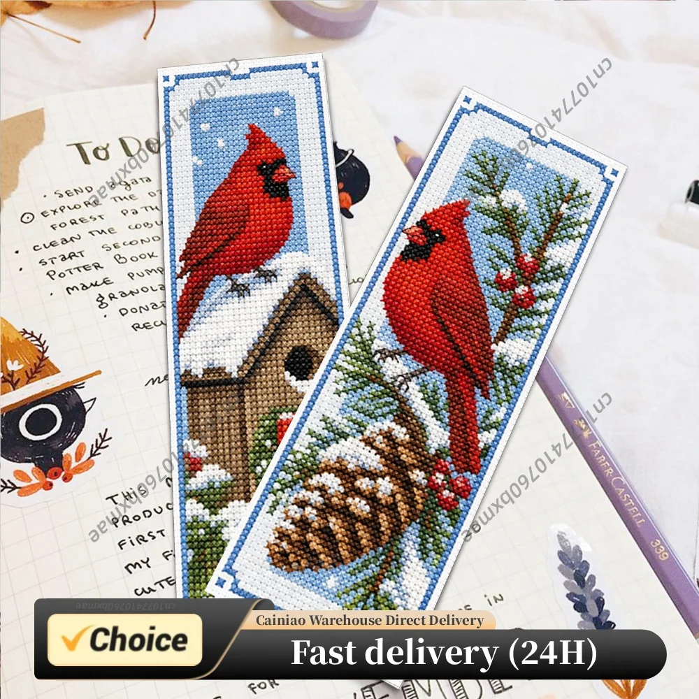 Bookmark Kit 14CT Printed Canvas 2 Strand DIY Single Sided 24x41cm Cotton Thread Craft Set