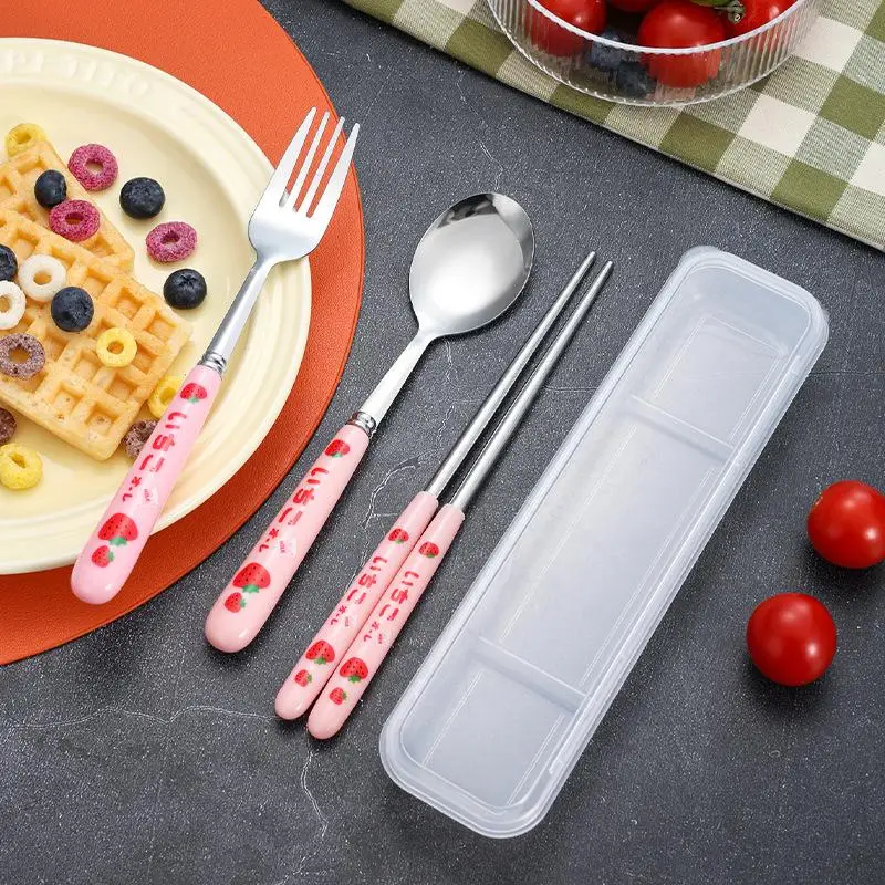 ملعقة شوكة عيدان مجموعة مع صندوق تخزين لمكتب مطعم المطبخ أواني السفر اكسسوارات 3 قطعة مجموعة أدوات المائدة المحمولة #5