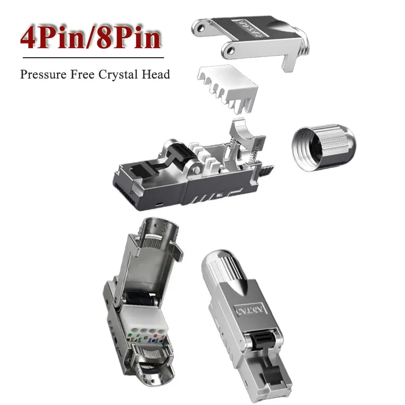 8Pin Pressure Free Crystal Head Netwrok Connector 4Pin Industrial Profinet/EtherCat Servo RJ45 Plug Shielded Earthquake-proof
