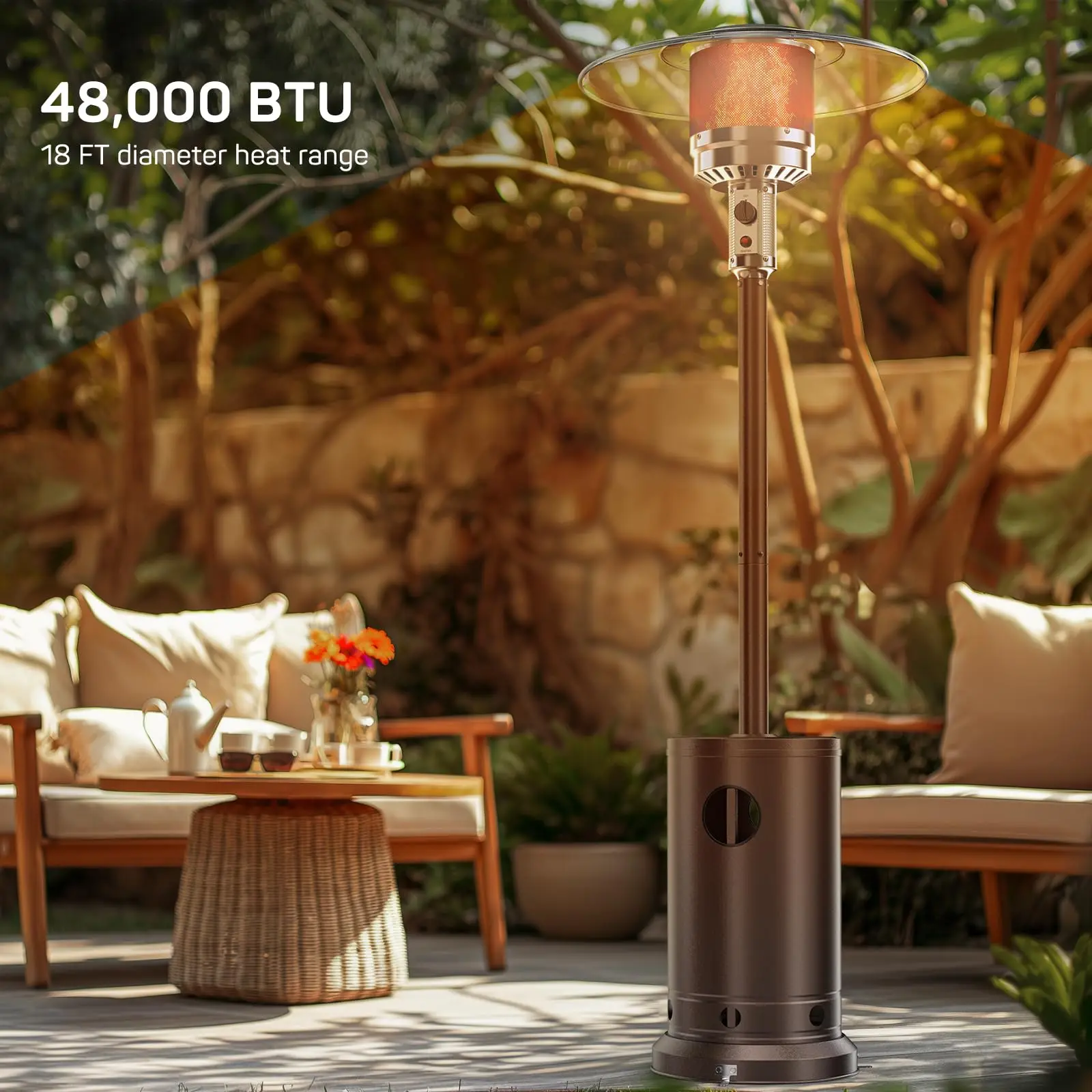 Propane Heater with Sand Box, 48,000 BTU Outdoor Heaters for Patio with Auto-off Safety Protection System, Double-Layer