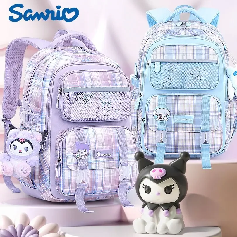 Sanrio mochila escolar para estudiantes de primaria, mochila impermeable de nailon, gran capacidad, ligera, protección de la columna vertebral para