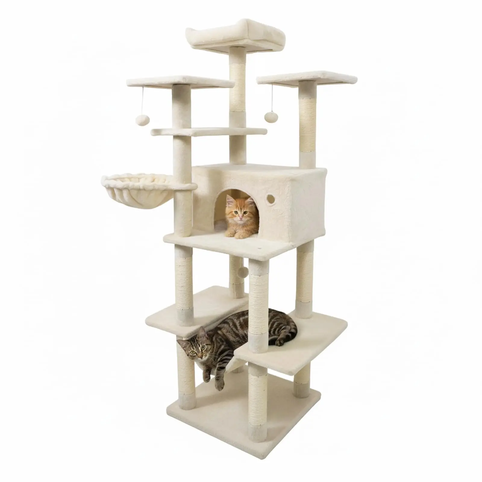 Tall Cat Tree, 63 Inch Large Cat Tower with Sisal Scratching Posts, Plush Top Perch, Condo, Hammock, Basket Bed