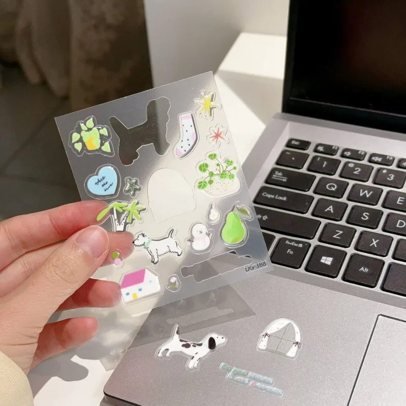 Spring Theme Spotted Dog 3D Jelly Relief Stickers, INS Style Korean Cartoon Waterproof DIY Stickers for Phone Laptop Notebook