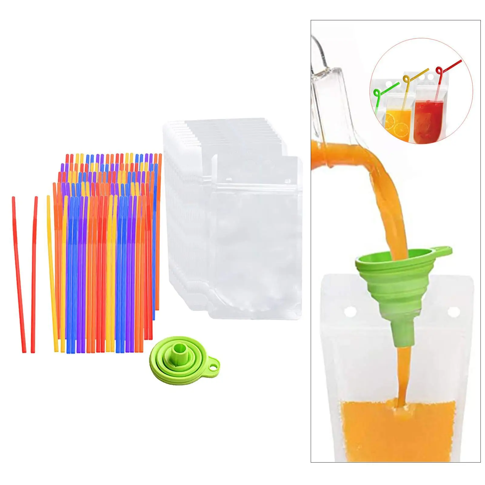 

100 Count Hand-held Drink Pouches Zipper Juice Bags 500ml for Beverage Wine