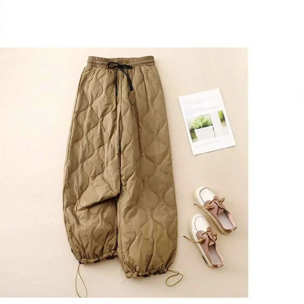 Winter Women Quilted Cotton Pants Casual Elastic Waist Drawstring Trousers Windproof Warm Comfortable Loose Fit Streetwear