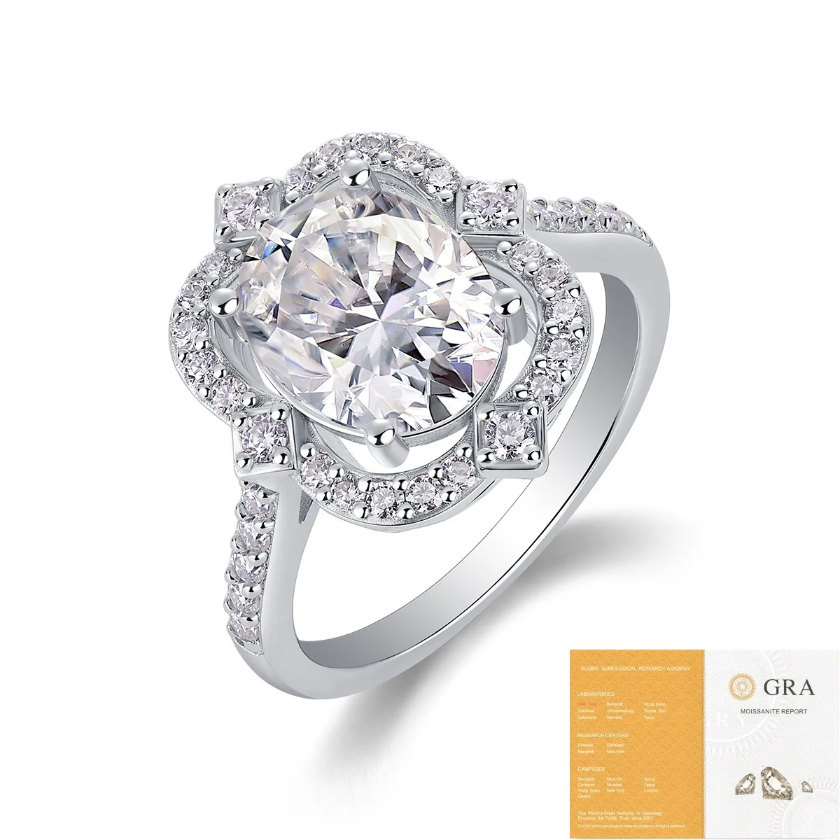 

s925 Silver Fashion Luxury Trendy Color D Moissanite Clover Oval Ring Charm Women Wedding Party Jewelry Gift LUNYIZUAN