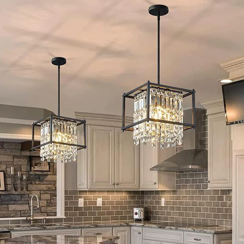 

Modern K9 Crystal Tassel Chandelier Nordic Black/gold Square Wrought Iron Pendant Lights Living Room Hotel Bedroom Hanging Lamps