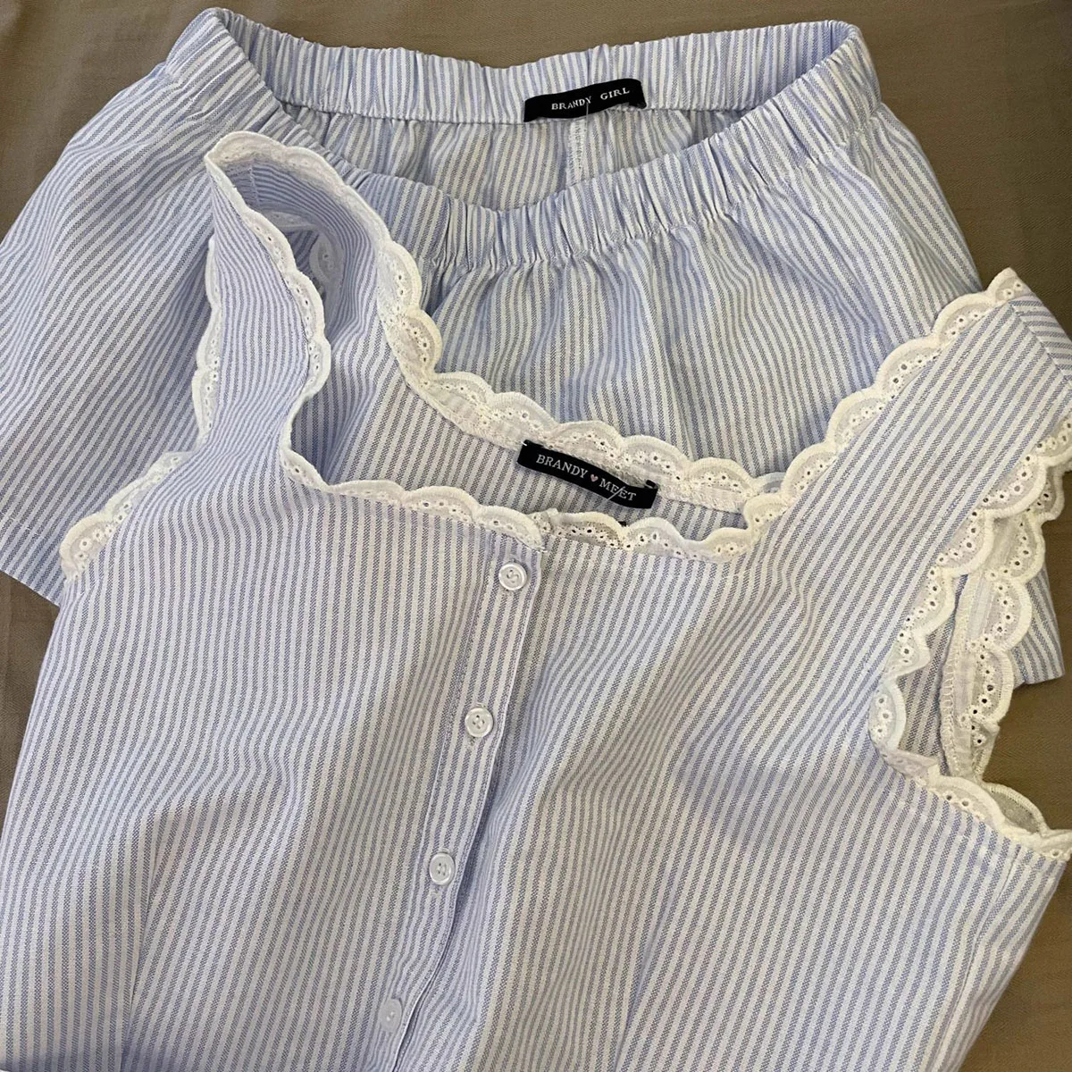 Striped Women Pajamas Summer Sleepwear Sleeveless Shorts Sets 2 Pieces Lace Night Wears Tank Korean Sleeping Home Suit
