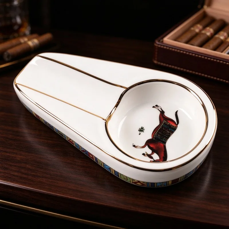 European Ceramic Cigar Ashtray Creative Portable Single Cigar Ash Tray Anti-slip Smoking Accessories for Home Office view 4