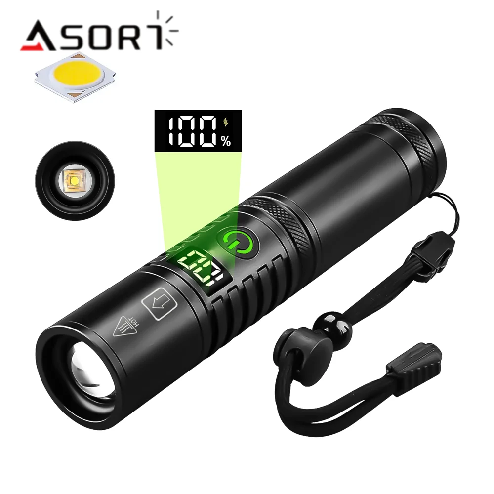 High Power Spotlight Long Range LED Flashlight With Power Type-C Charging Zoomable Aluminum Alloy Tactical Torch Outdoor Lantern