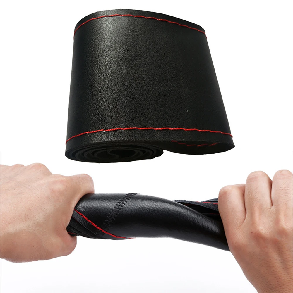 Leather Steering Wheel Cover with Needles Thread for DIY Hand Stitching Fits 37 38cm Diameter Wheels Absorbent and Non Slip
