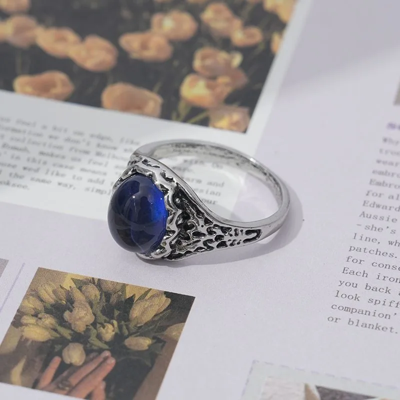 1pcs Vintage Change Mood Ring Creative Warm Stone Color Changing Ring Round Temperature Control Color Changeable Rings Gothic
