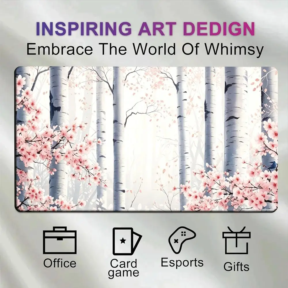 

Pastel Pink Sakura Birch Tree Desk Mat Large Stitched Edge Non-slip Rubber Base Desk Pad Soft Aesthetic Forest Gaming Mouse Pad