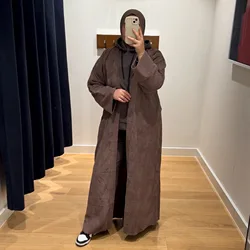 Morocco Open Corduroy Abaya Eid Muslim Women Dresses Jalabiya Ramadan Vestidos Dubai Abayas Kaftan Autumn Arab Cardigan Robe