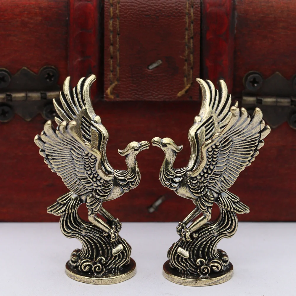 Brass Divine Bird Phoenix Small Statue Desktop Ornaments Ancient Mythical Beast Figurines Home Decorations Crafts Accessories ﻿