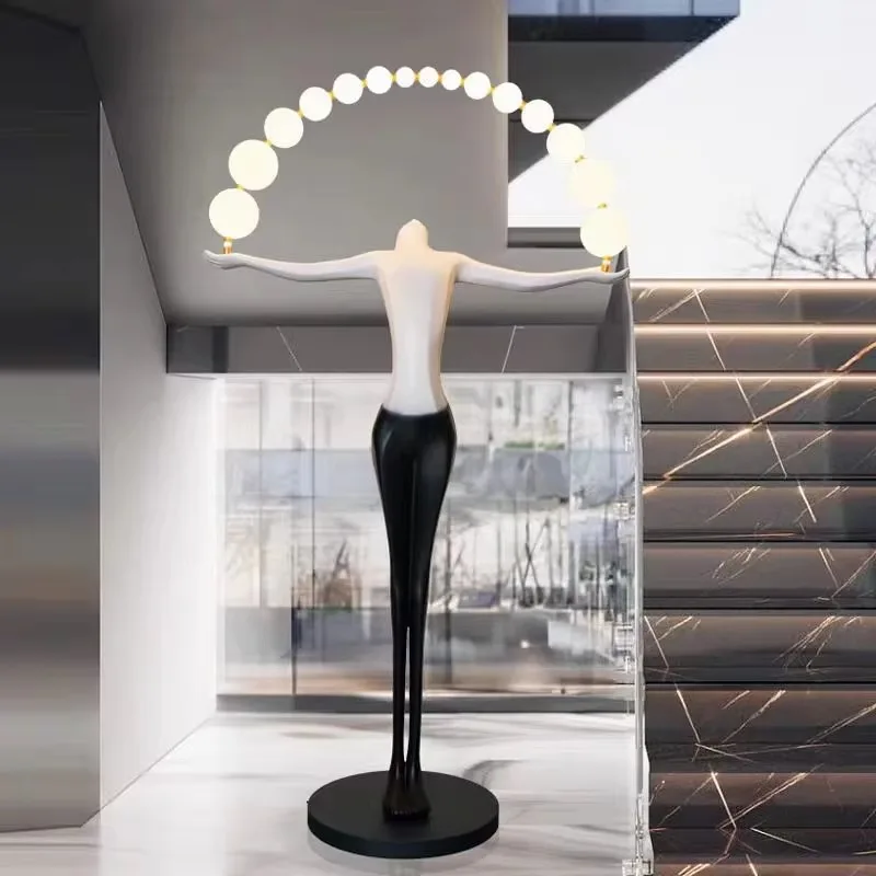 Wholesale Large LED Floor Lamp Human Art Statue Design for Hotel Lobby Resin Material for Interior Decoration