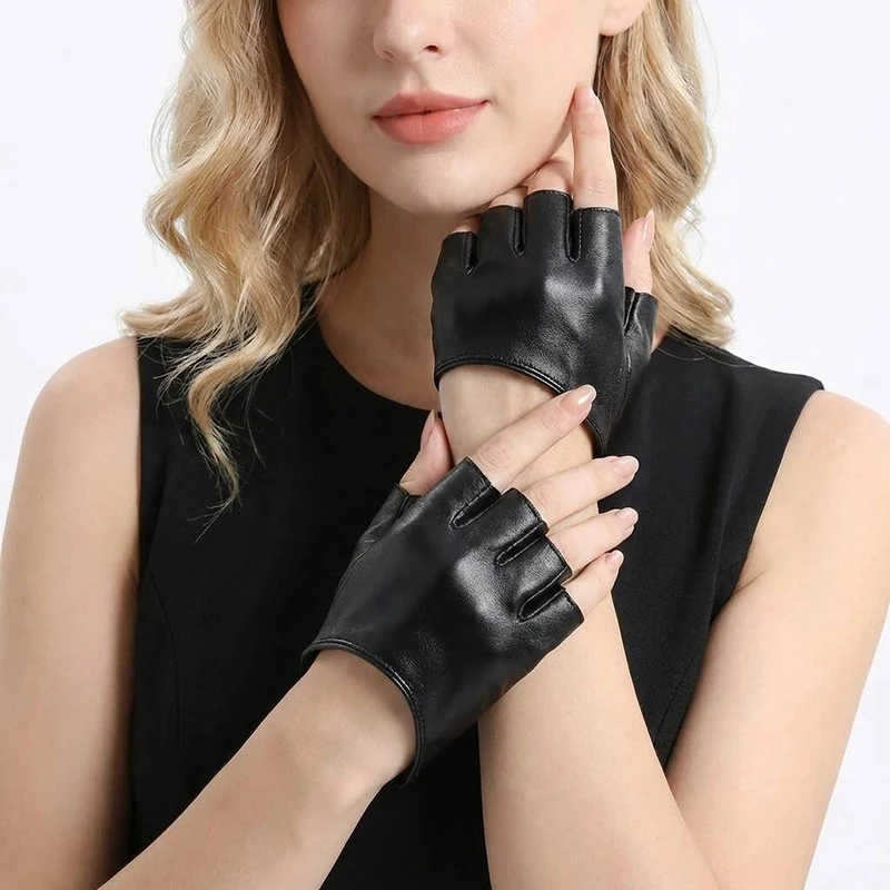 Faux Leather Gloves Fashion Woman Lady Half Palm Gloves Pu Leather Fingerless Dance Stage Performance Personality Gloves