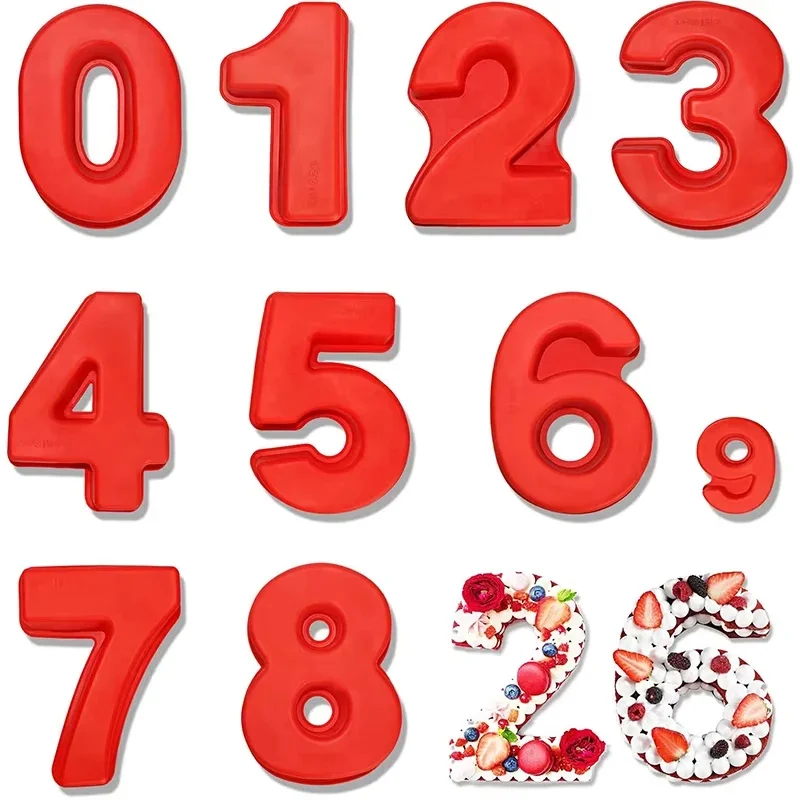 10 Inch Large Number Cake Mold/Pan with 0/1/2/3/4/5/6/7/8 Silicone Fondant Number Mould for Cakes Decoration