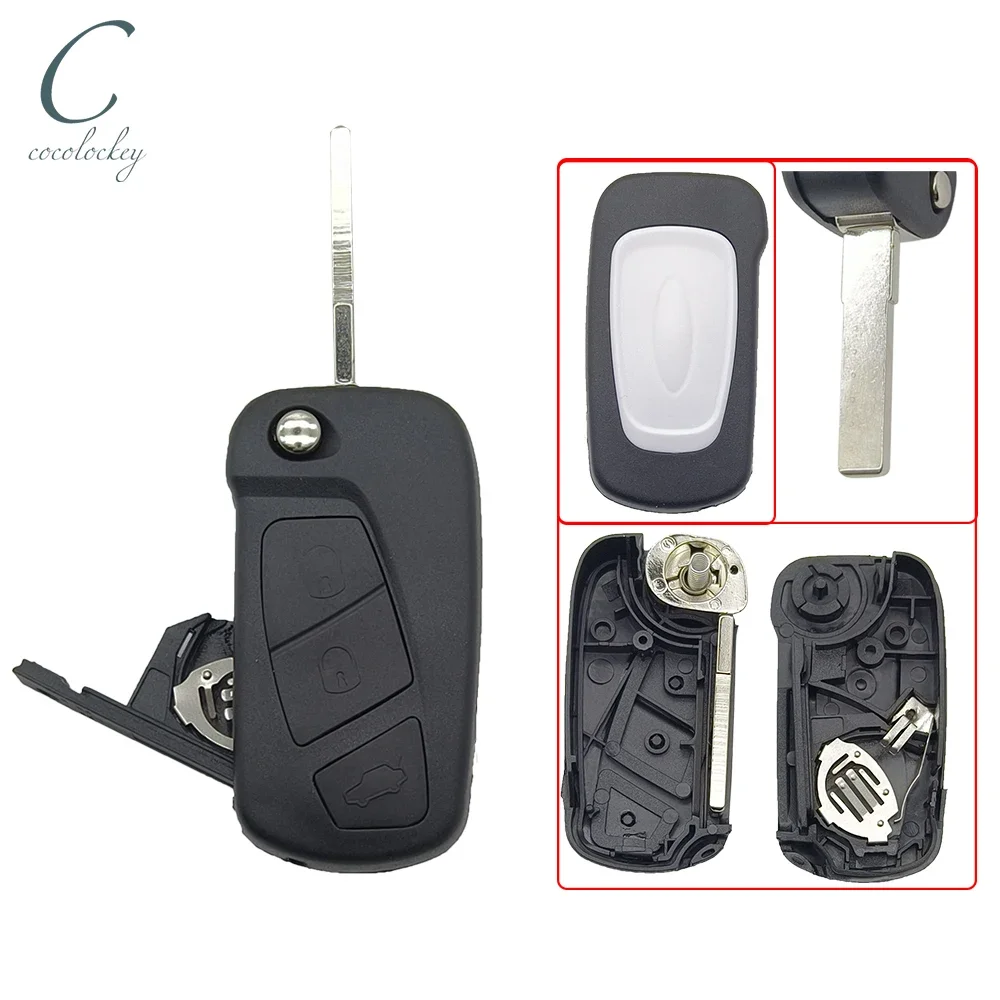 Cocolockey Folding Key Case Shell Fob for Ford KA MK2 2008-2016 3 Button Remote Flip Car Key Cover Repair Replacement