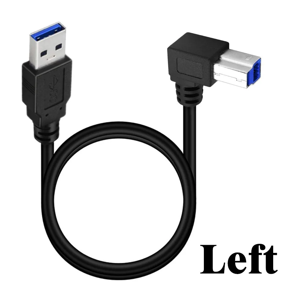 USB 3.0 USB męski na USB-B 3.0 90 stopni w górę dół lewego prawego Angeld typ B wymiana danych dysk twardy kaseta kabel do drukarki 0.5m