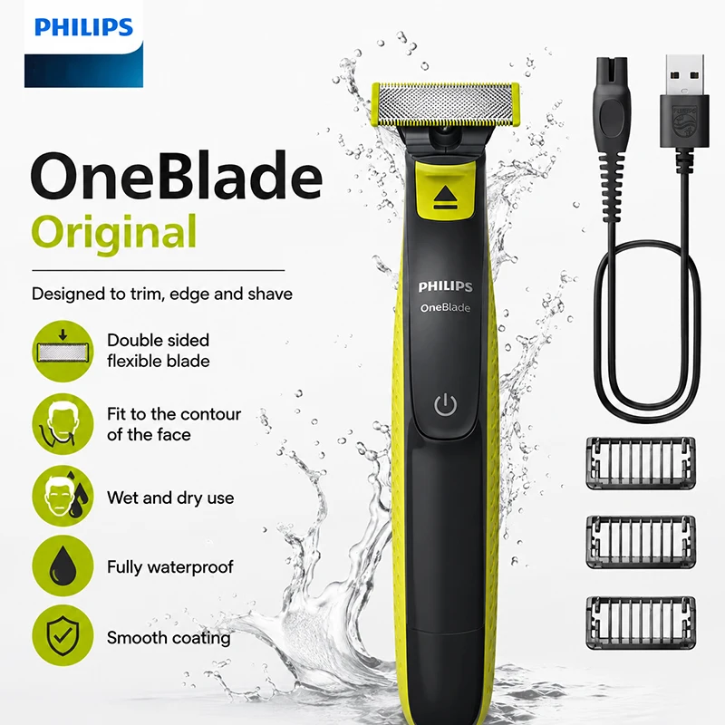 Philips QP1424 Electric Shaver Trimmer Sensitive Skin Wet Dry IPX7 Dual Blade 3 Limit Combs Comb USB Charging Fully Waterproof
