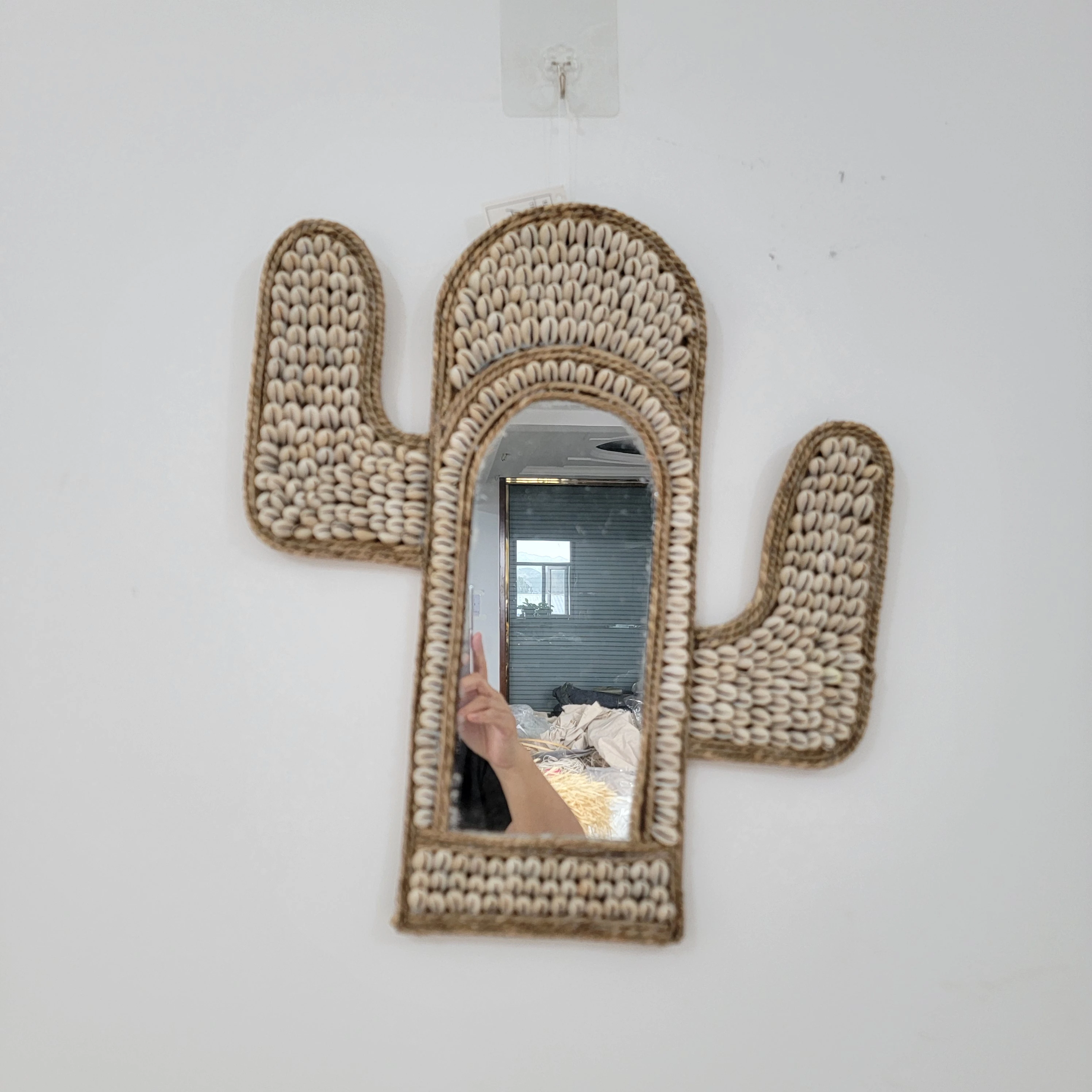 Boho Decorative Mirror Wall Decoration Shell Cactus Shape Home Decorative Mirror Shell Wall Art
