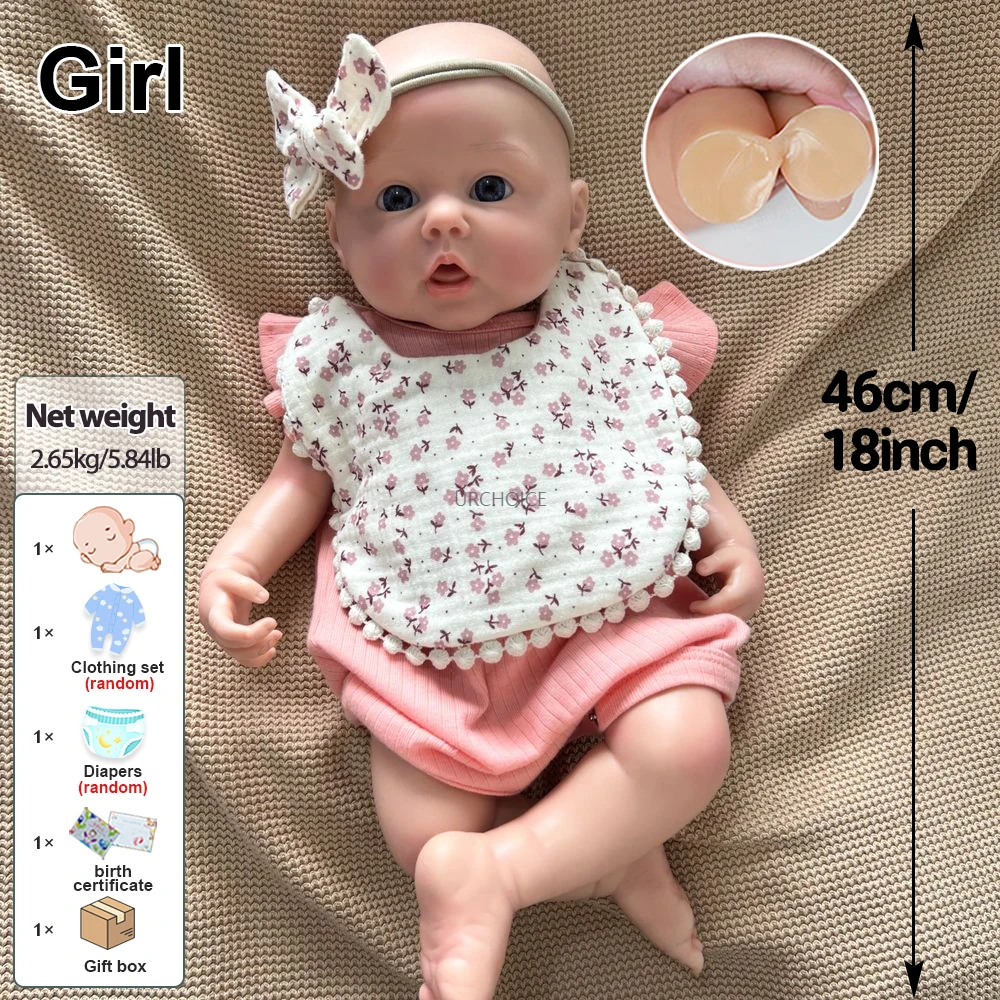 سمين يدوي مرن سيليكون المولود الجديد فتاة 18 بوصة مرئية وريد المرجحة دمية حديثي الولادة ، ومناسبة لهواة جمع هدايا عيد الميلاد ولعب اطفال