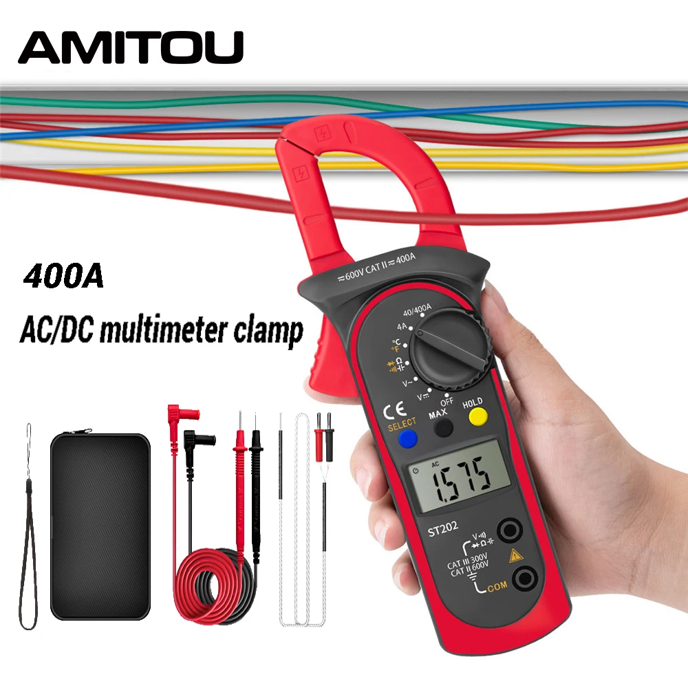 AMITOU ST202 Clamp Multimeter 2000 Counts Digital Professional Clamp Meter Ohm Temp Tester Amperometric Clamp Electrician Tools