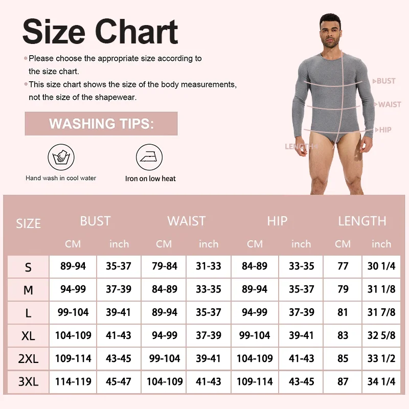 Slimbelle Men Slimming Shapewear Bodysuit Long Sleeve Tummy Control Romper Waist Trainer Full Body Shaper Round Neck Underwear