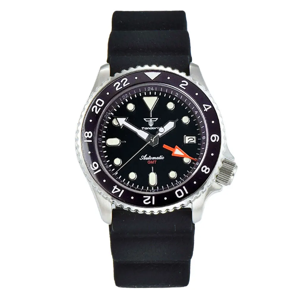 Tandorio 20ATM Diver 41mm Japan NH34A Sapphire Glass Automatic Men Watch Date Luminous GMT Function Rotating Bezel 3.8 Crown view 5