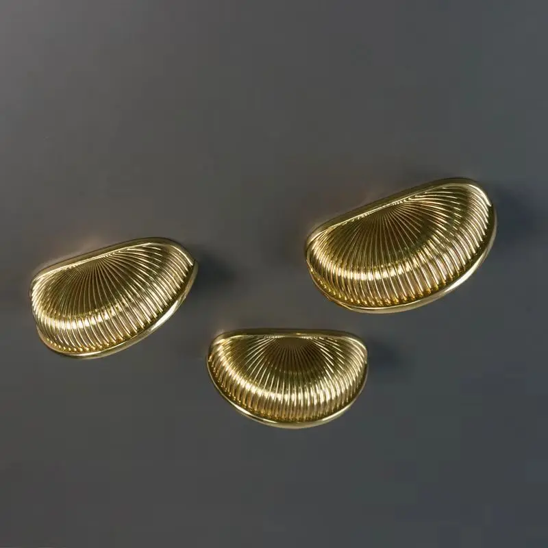 

4PCS Pure Brass Shell Hidden Furniture Pulls Handles Drawer Pulls Cupboard Wardrobe Closet Dresser Cabinet Door Pulls Handles