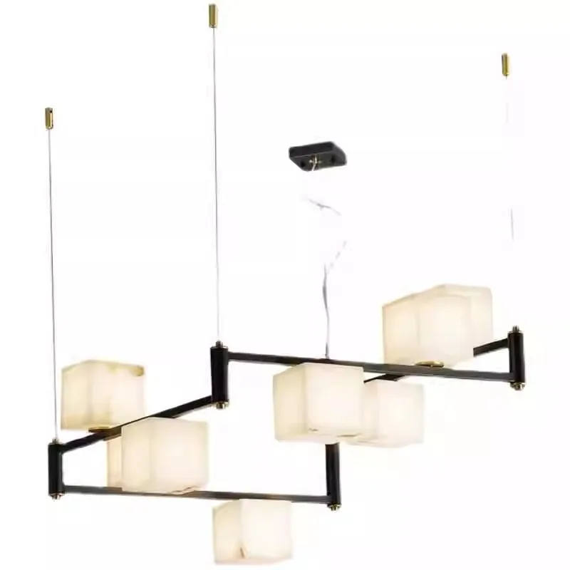 

Simple, modern, natural, marble, all copper, chandelier, living room, warm