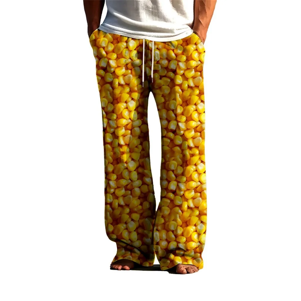 Men\'s corn kernel 3D printed pajamas, loose, comfortable, skin-friendly drawstring pajamas, suitable for all seasons